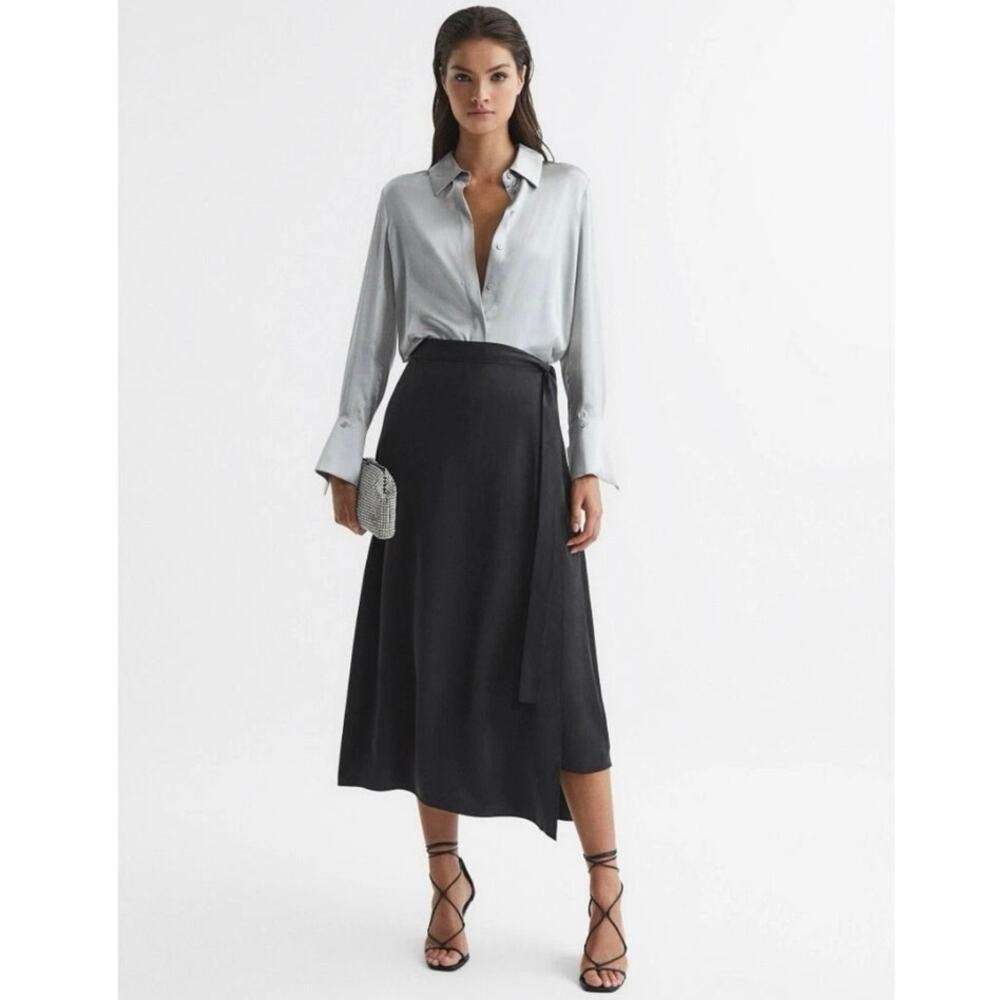 Reiss Penelope‎ 100% Silk Midi Skirt Black Size US 4 Brand New